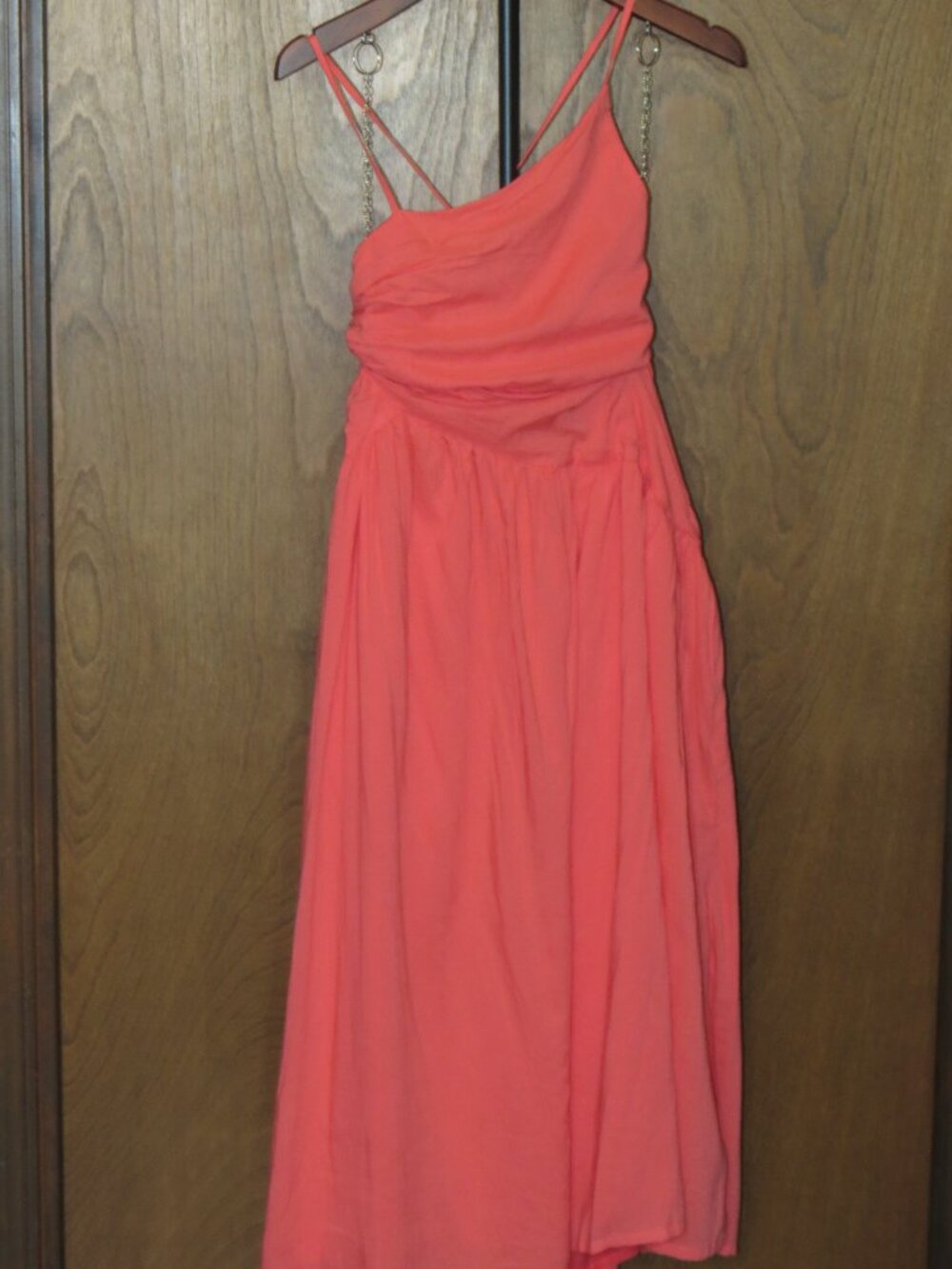 NWT Ina Strappy Asymmetric Backless Midi Dress Coral Size Medium